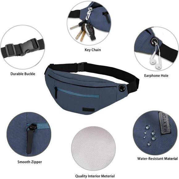 Women Men Dim Grey Large Crossbody Fanny Pack Belt Bag Hands-Free Waist Pack - Picture 4 of 7